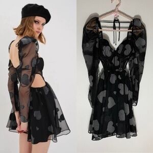 For Love & Lemons NWT black hearts Alexandra sheer dress size S